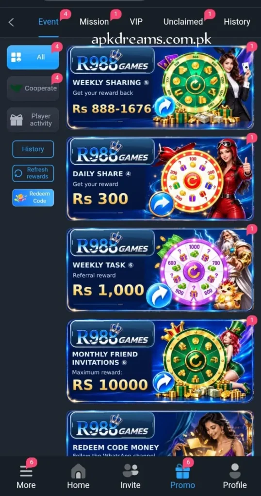 r988 game bonus and reward