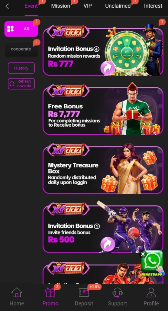xf777 game bonus